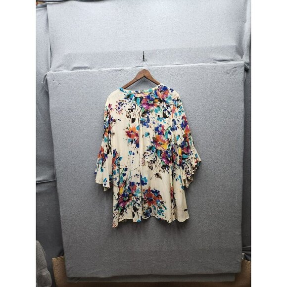 Grace & Lace Womens Large Floral Bell Sleeve Tunic Top 100% Rayon - Picture 6 of 6